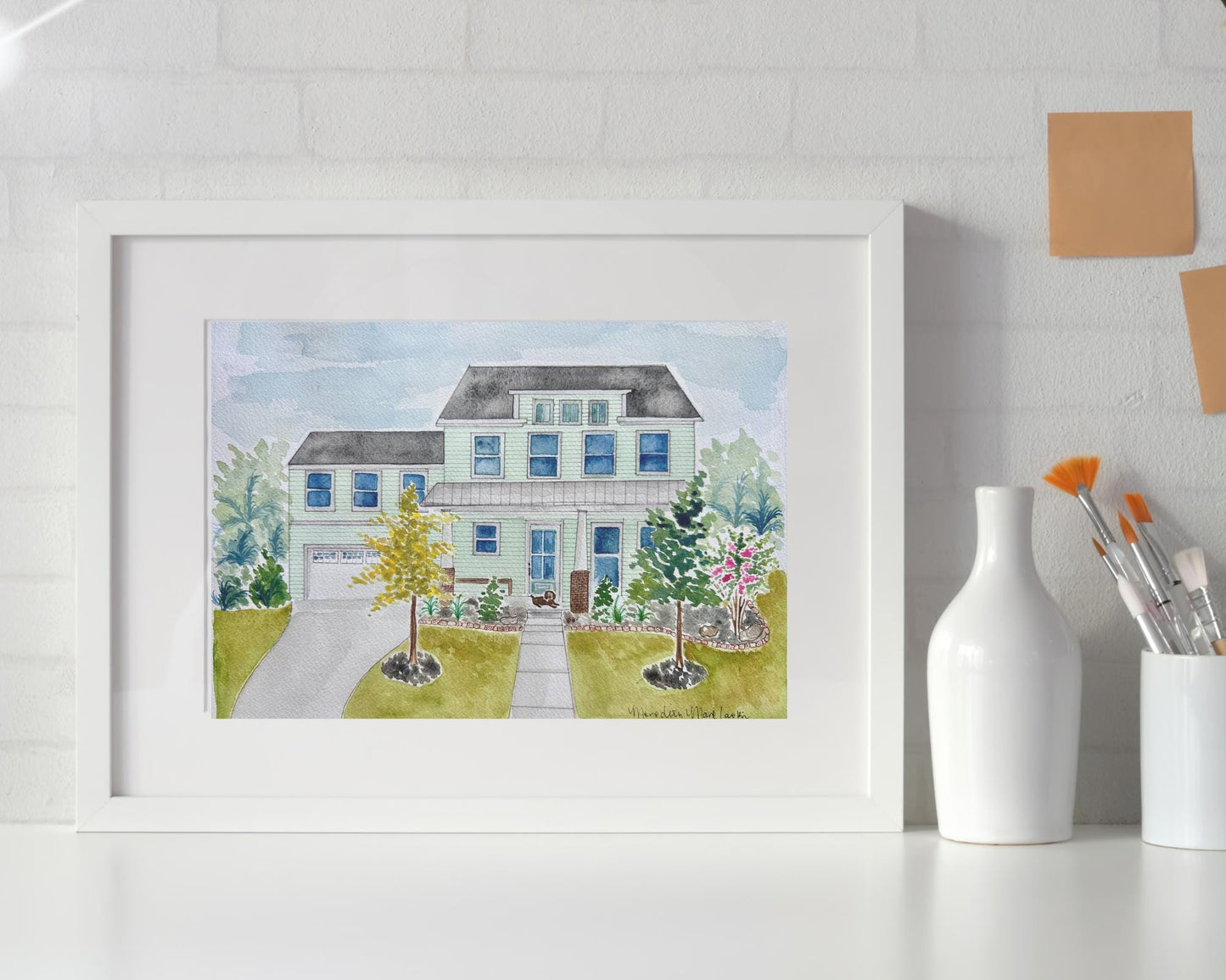 Custom Home Portrait in Watercolor & Ink