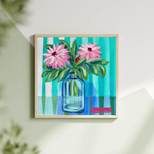 Original Acrylic Floral Bouquet Painting 12x12, Colorful Flower Canvas Art, Floral Wall Decor, Hand-Painted Home Decor