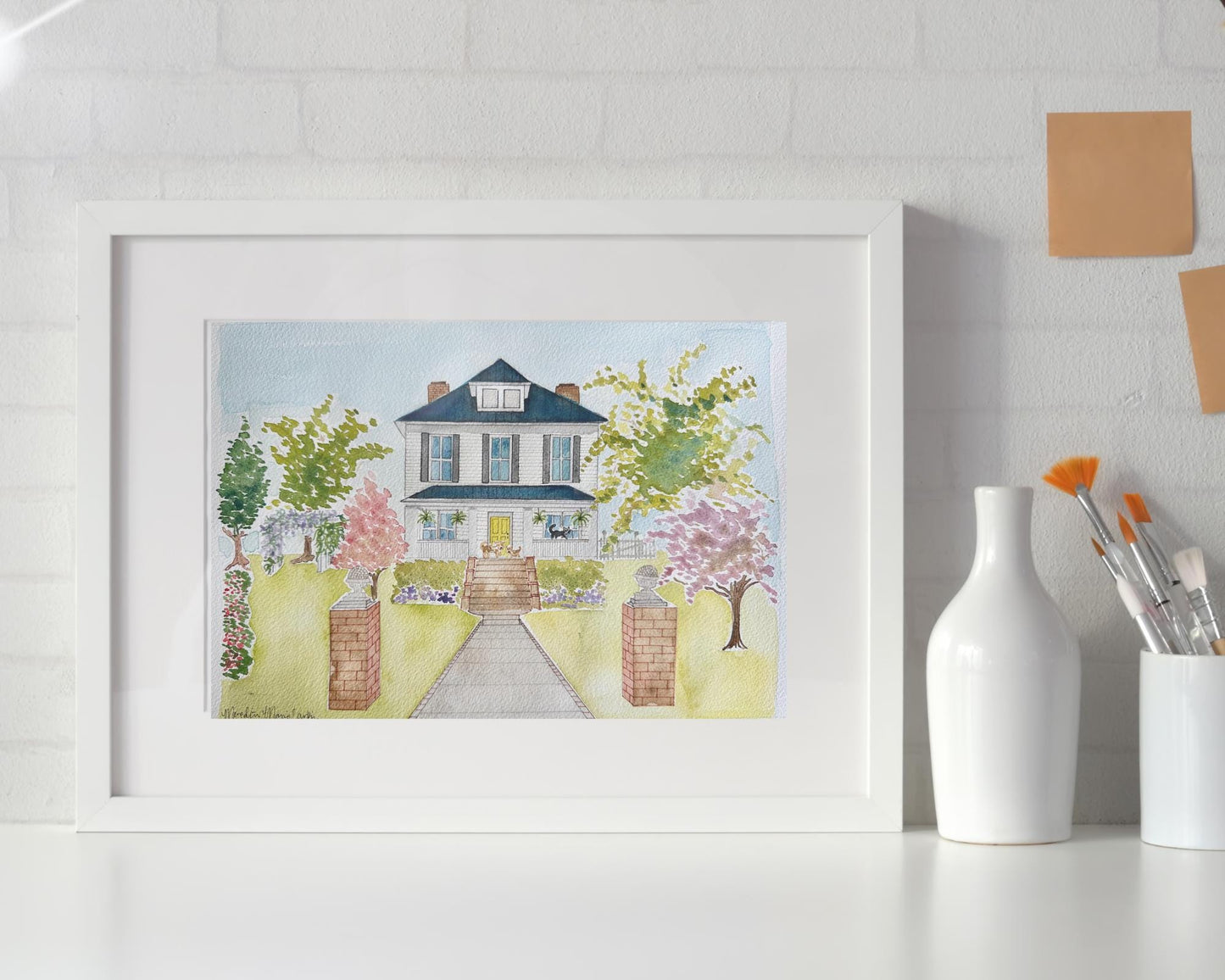 Custom Home Portrait in Watercolor & Ink