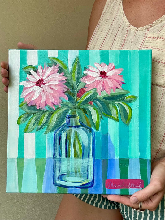 Original Acrylic Floral Bouquet Painting 12x12, Colorful Flower Canvas Art, Floral Wall Decor, Hand-Painted Home Decor