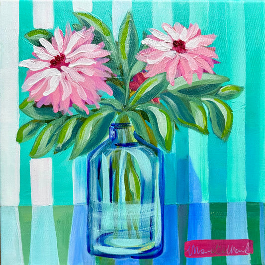 Original Acrylic Floral Bouquet Painting 12x12, Colorful Flower Canvas Art, Floral Wall Decor, Hand-Painted Home Decor