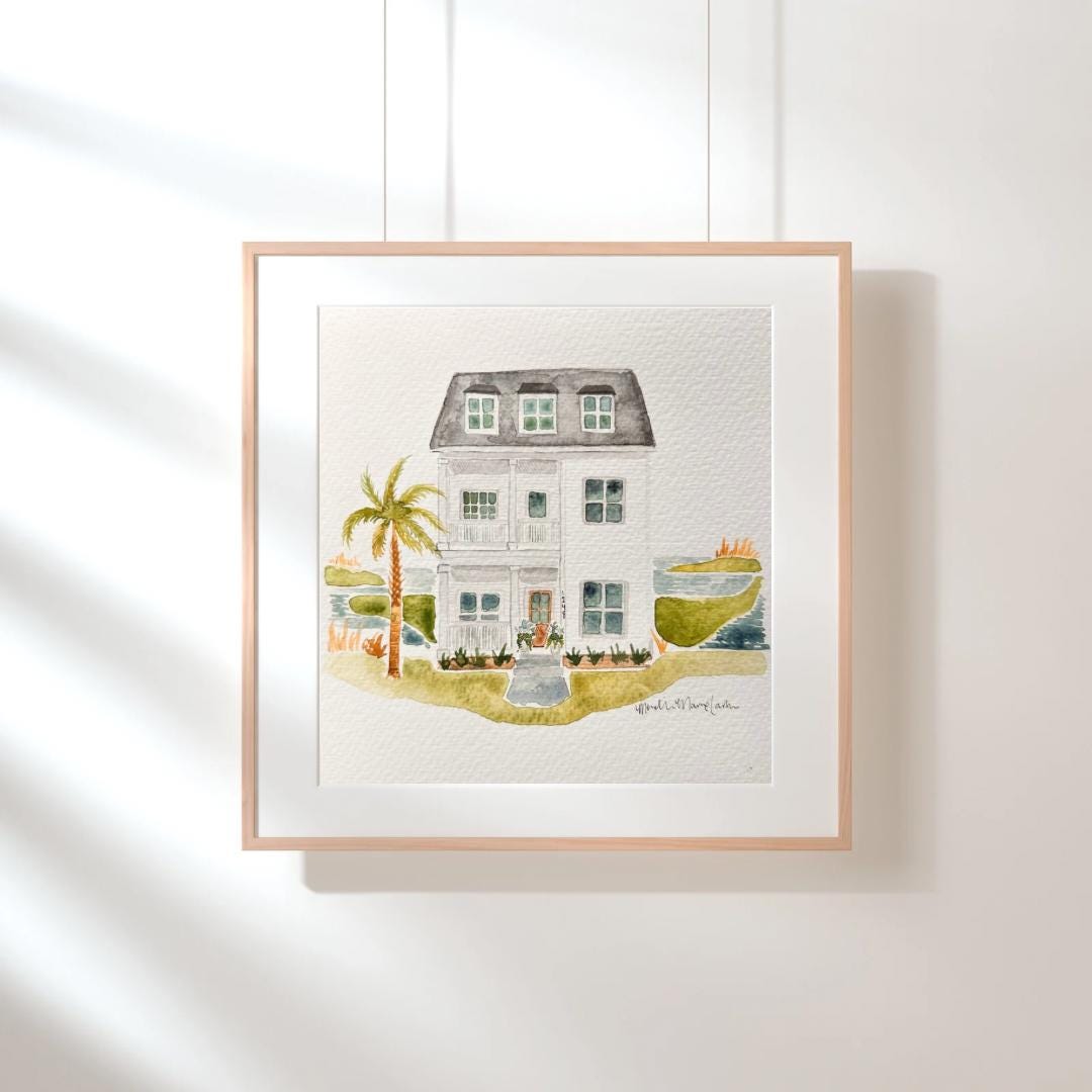 Custom Home Portrait in Watercolor & Ink