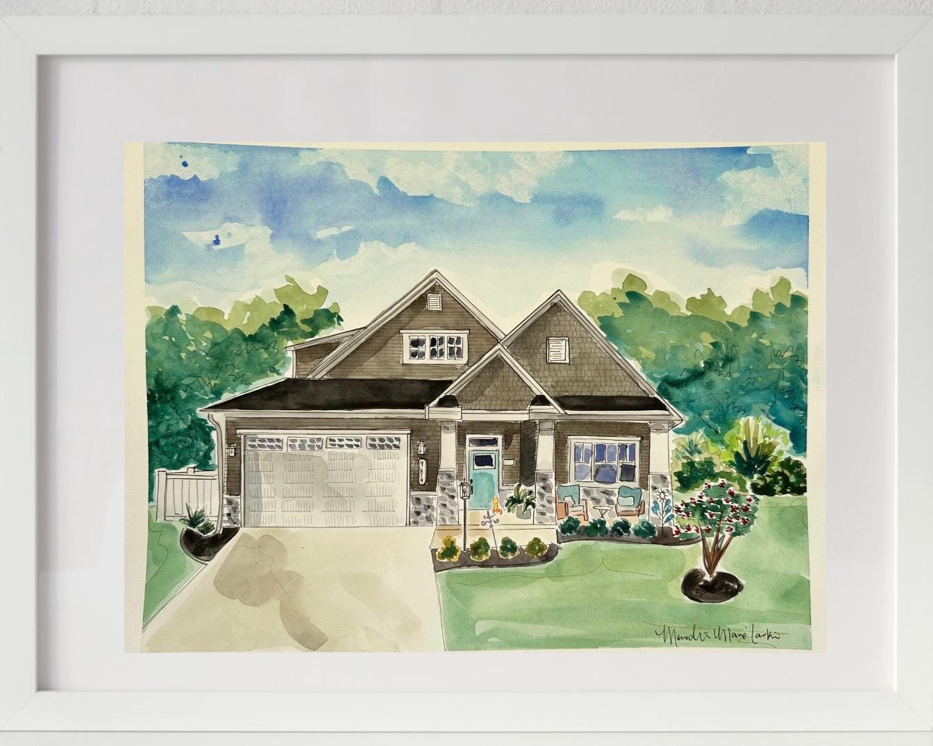 Custom Home Portrait in Watercolor & Ink